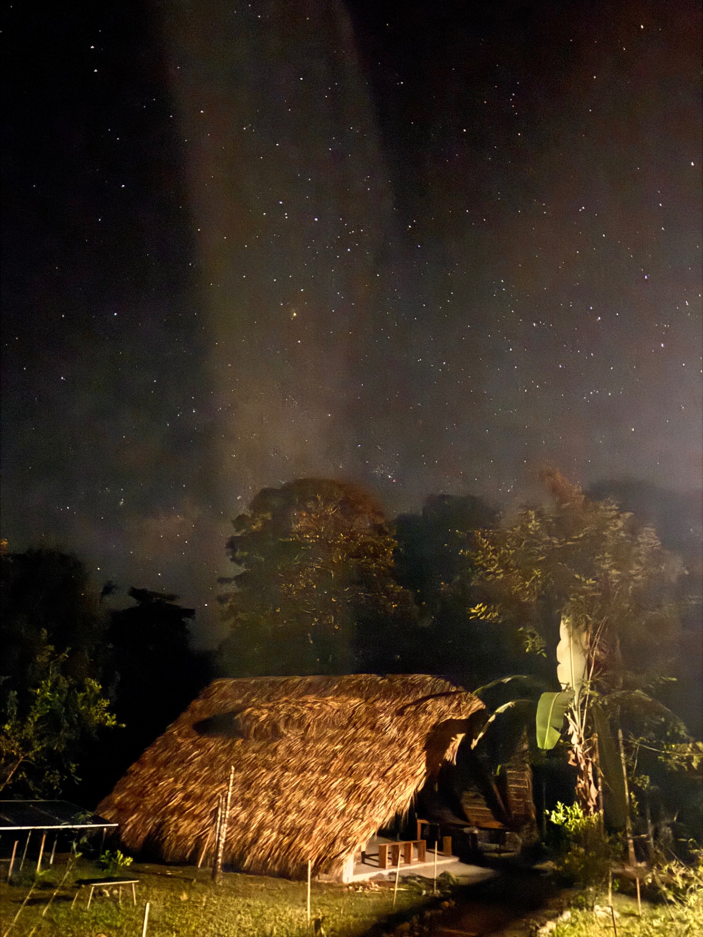 Wooden academy house under the starry night sky