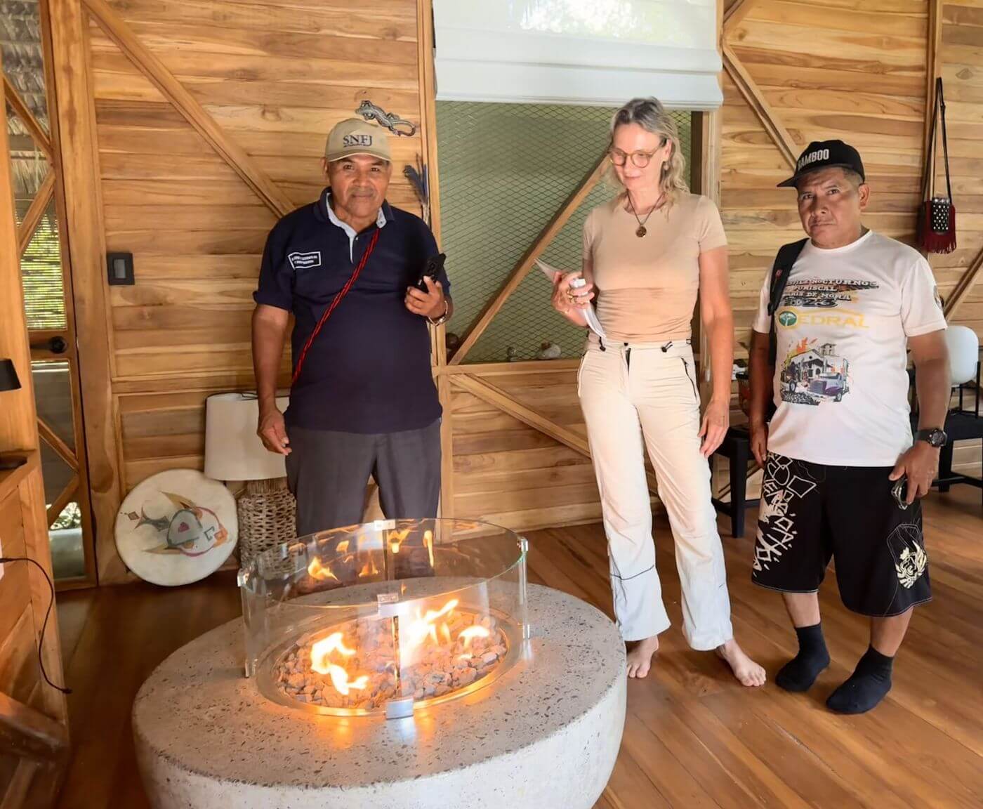 Kathrin gathered fireside with Ngäbe-Buglé wisdom-keepers